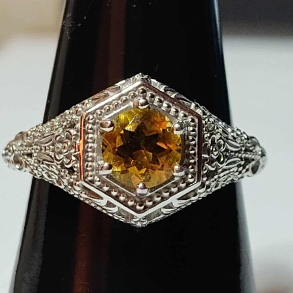 .68CT Round Brazilian Citrine, Rhodium over 925 Sterling silver Solitaire ring s - Picture 1 of 9